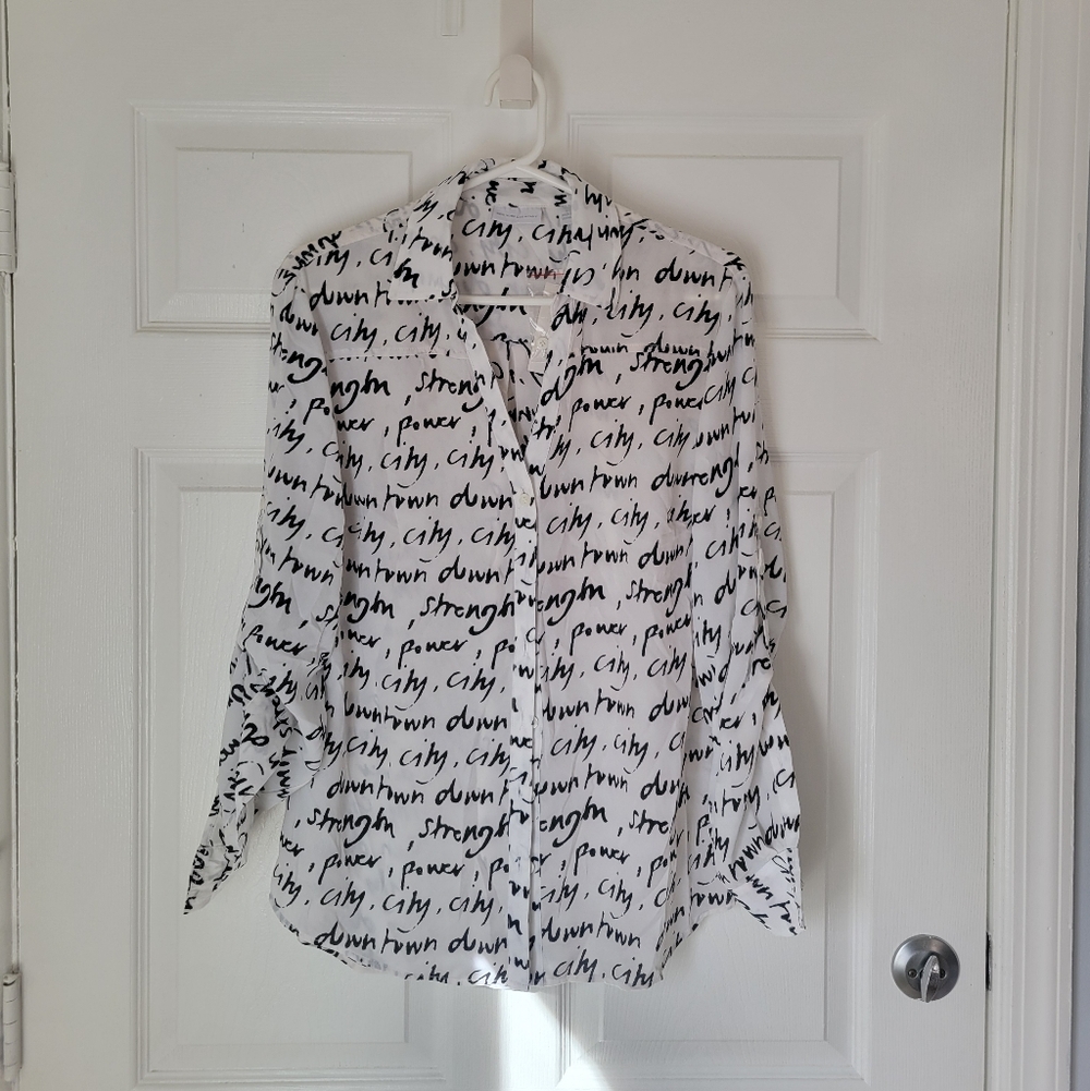 New York & Company Monochrome Script Blouse